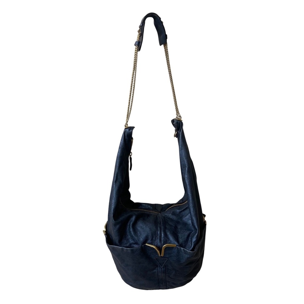 Chloe milton Navy Blue Leather Hobo Shoulder Bag Gold Hardware 8HS880-50